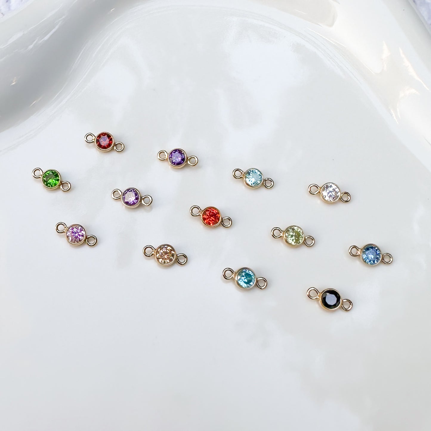 Round Birthstone Connectors - 3mm