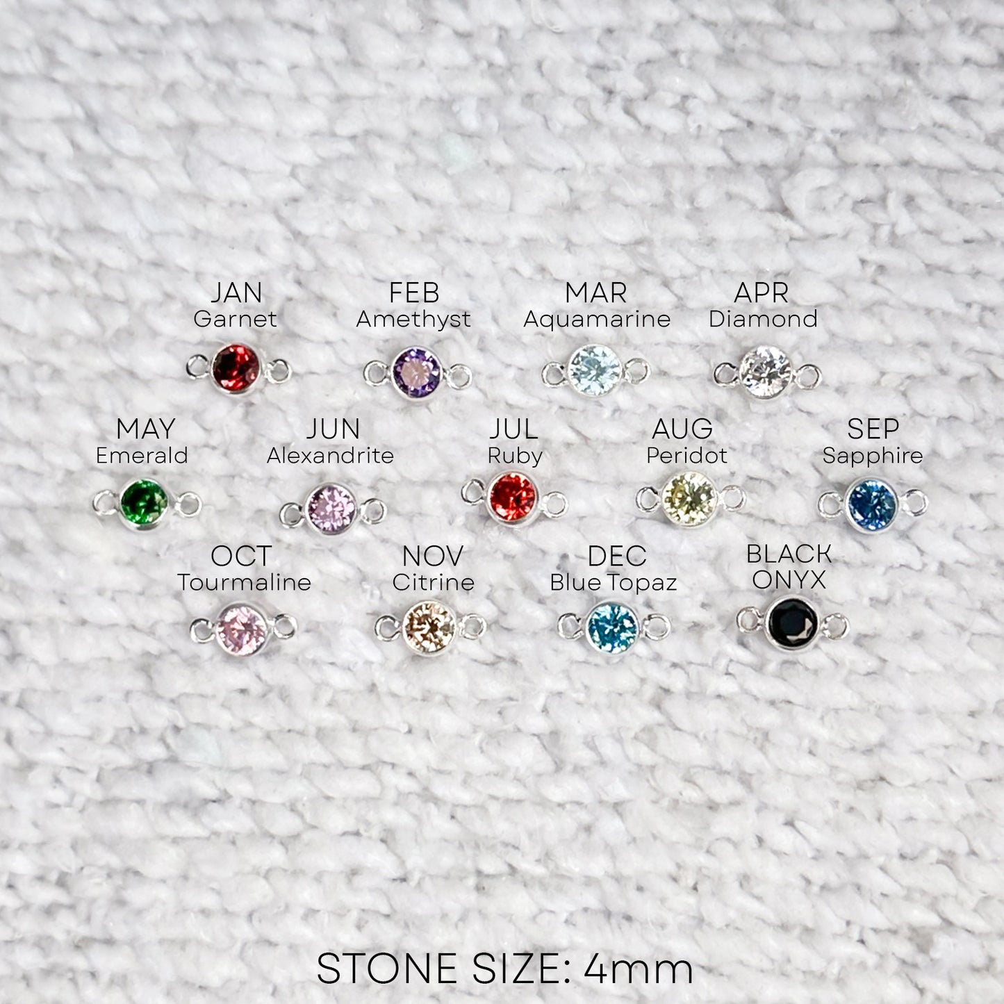 Round Birthstone Connectors - 4mm