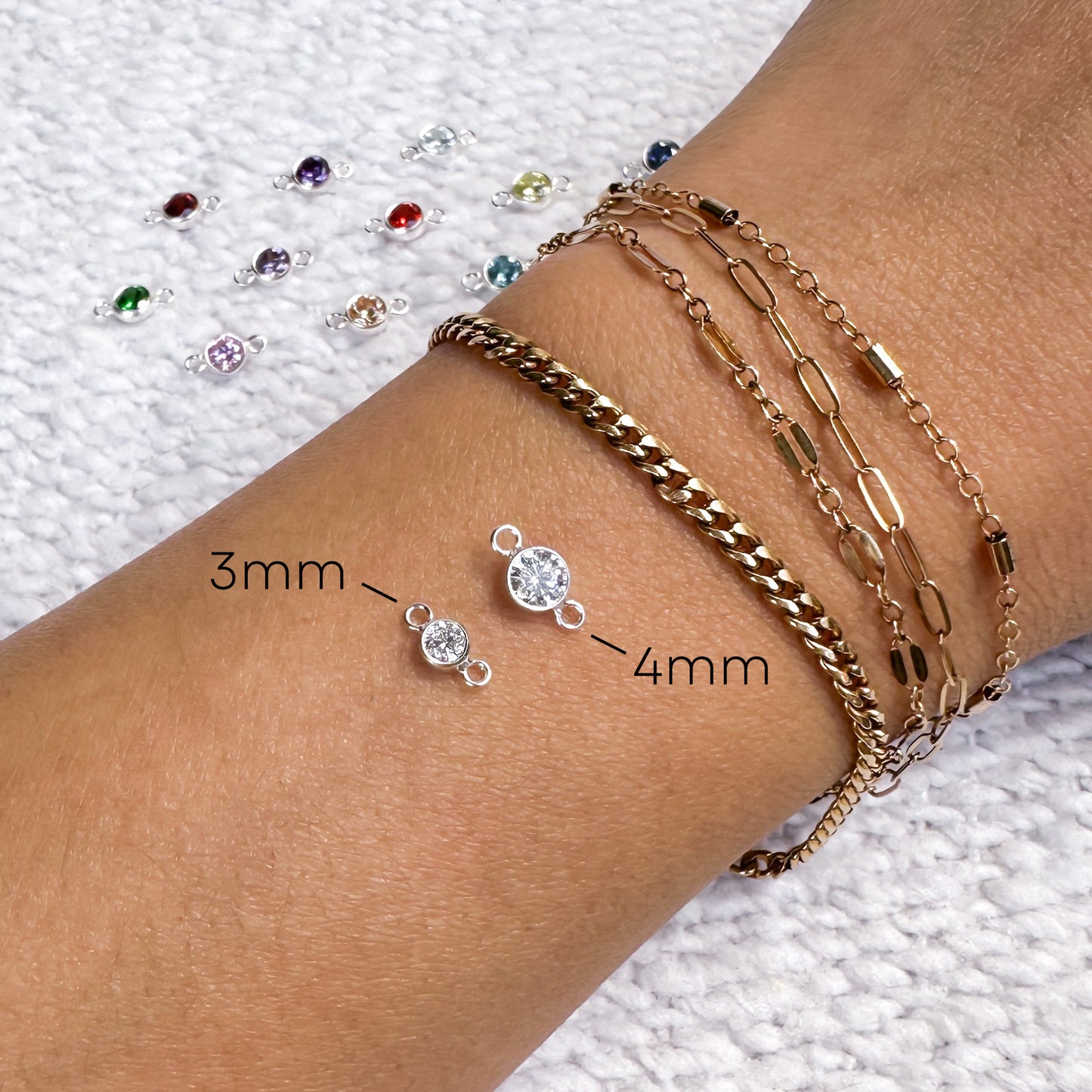 Round Birthstone Connectors - 4mm