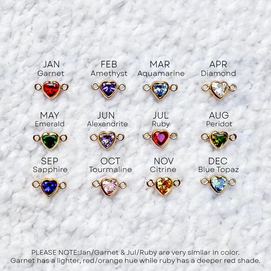 Heart Birthstone Connectors - 3mm/4mm