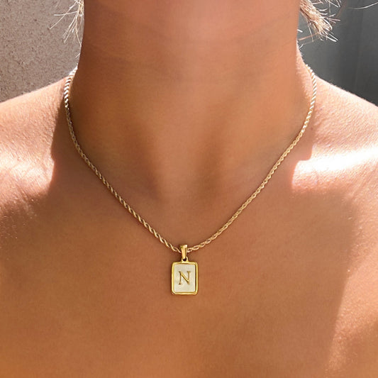Mother Of Pearl Initial Pendant Necklace