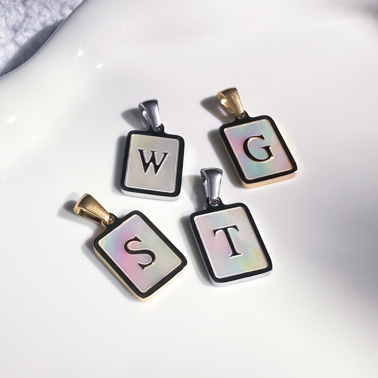 Mother Of Pearl Initial Pendant Necklace