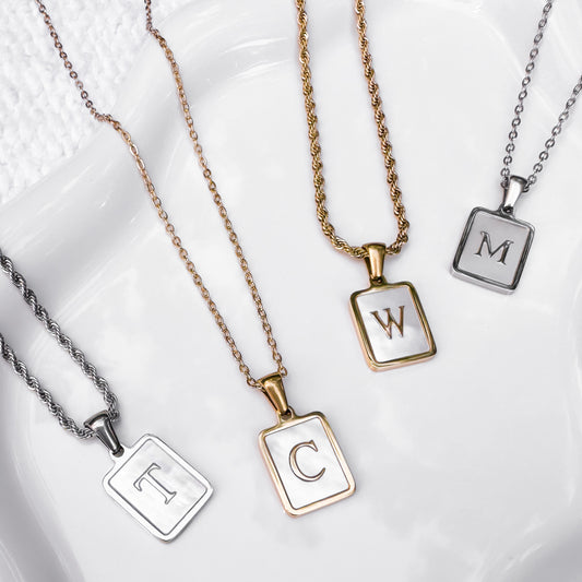 Mother Of Pearl Initial Pendant Necklace